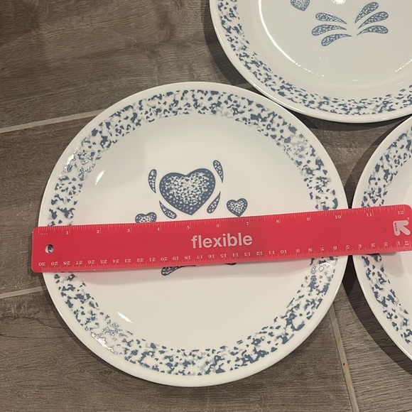 Set of 3 Corelle Corning Blue Sponge Heart 10.25” Dinner plates sponge trim - Picture 5 of 6